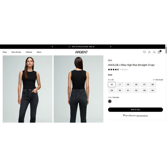 AGOLDE RILEY High Rise Straight Leg Cropped Black Stretch Denum Jeans Size 31 - Picture 2 of 6